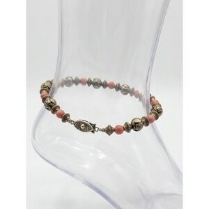 Ankle Bracelet Rhodochrosite & Silver toned vintage SKUJ028